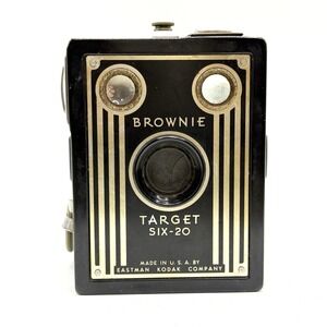 VTG Kodak Brownie Target Six-20 Box Camera Art Deco Black USA 1940s Untested